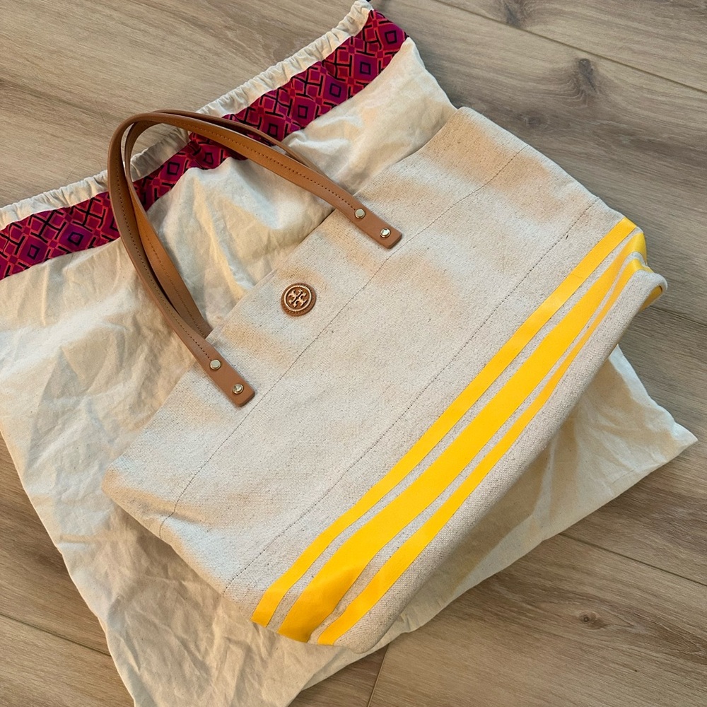 Tory Burch Beige Tote with Gold Accents